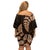 Brown New Zealand Paisley Silver Fern Off Shoulder Short Dress Aotearoa Maori LT14 - Polynesian Pride