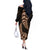 Brown New Zealand Paisley Silver Fern Off The Shoulder Long Sleeve Dress Aotearoa Maori LT14 - Polynesian Pride
