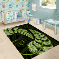 Green New Zealand Paisley Silver Fern Area Rug Aotearoa Maori LT14 - Polynesian Pride