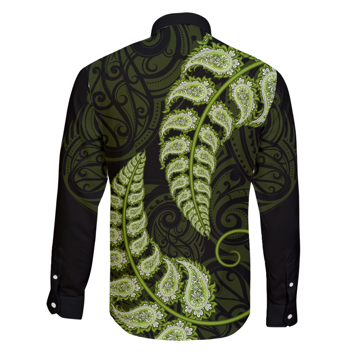 Green New Zealand Paisley Silver Fern Family Matching Long Sleeve Bodycon Dress and Hawaiian Shirt Aotearoa Maori LT14 - Polynesian Pride