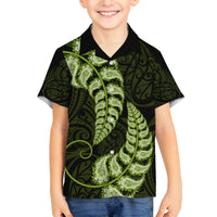 Green New Zealand Paisley Silver Fern Family Matching Tank Maxi Dress and Hawaiian Shirt Aotearoa Maori LT14 Son's Shirt Green - Polynesian Pride