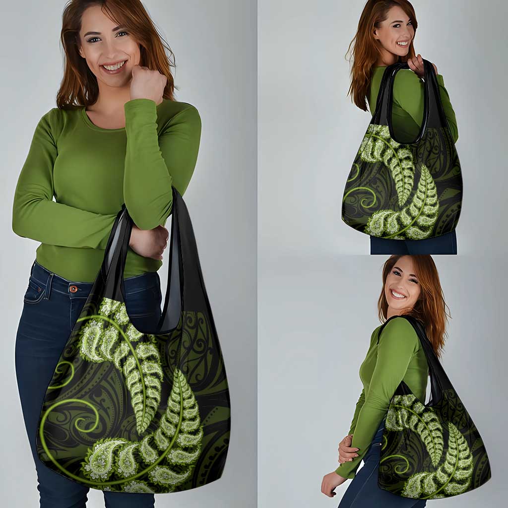Green New Zealand Paisley Silver Fern Grocery Bag Aotearoa Maori