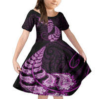 Purple New Zealand Paisley Silver Fern Family Matching Mermaid Dress and Hawaiian Shirt Aotearoa Maori LT14 Daughter's Dress Purple - Polynesian Pride