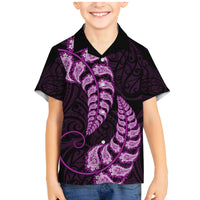 Purple New Zealand Paisley Silver Fern Family Matching Mermaid Dress and Hawaiian Shirt Aotearoa Maori LT14 Son's Shirt Purple - Polynesian Pride