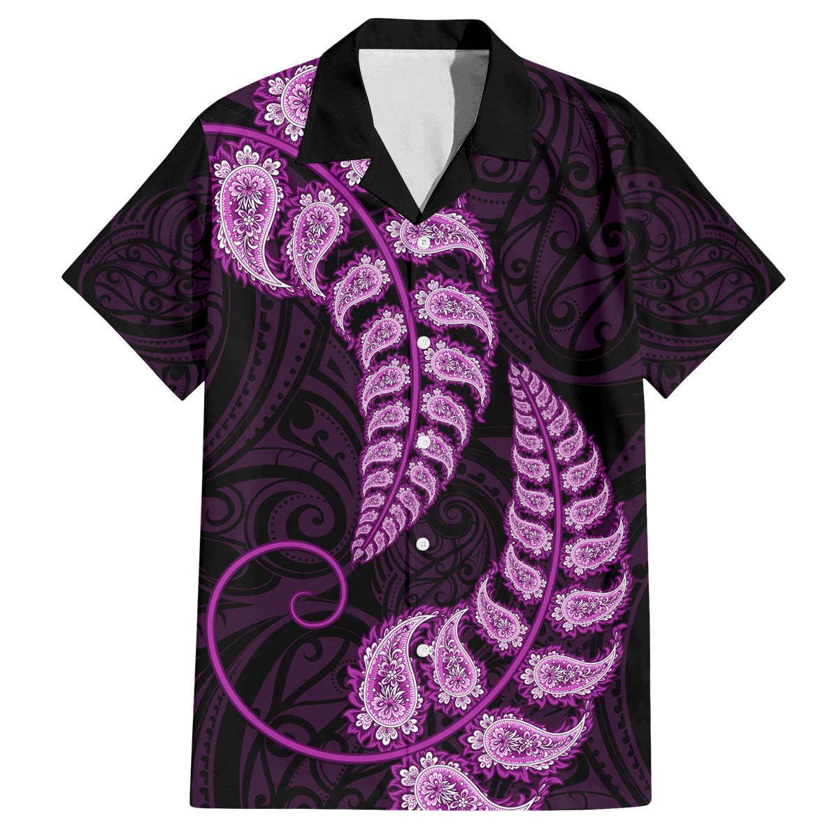 Purple New Zealand Paisley Silver Fern Family Matching Off Shoulder Maxi Dress and Hawaiian Shirt Aotearoa Maori LT14 Dad's Shirt - Short Sleeve Purple - Polynesian Pride