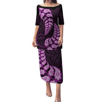 Purple New Zealand Paisley Silver Fern Family Matching Puletasi Dress and Hawaiian Shirt Aotearoa Maori LT14 Mom's Dress Purple - Polynesian Pride