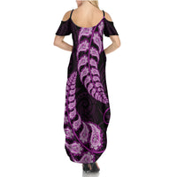 Purple New Zealand Paisley Silver Fern Family Matching Summer Maxi Dress and Hawaiian Shirt Aotearoa Maori LT14 - Polynesian Pride