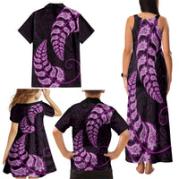 Purple New Zealand Paisley Silver Fern Family Matching Tank Maxi Dress and Hawaiian Shirt Aotearoa Maori LT14 - Polynesian Pride