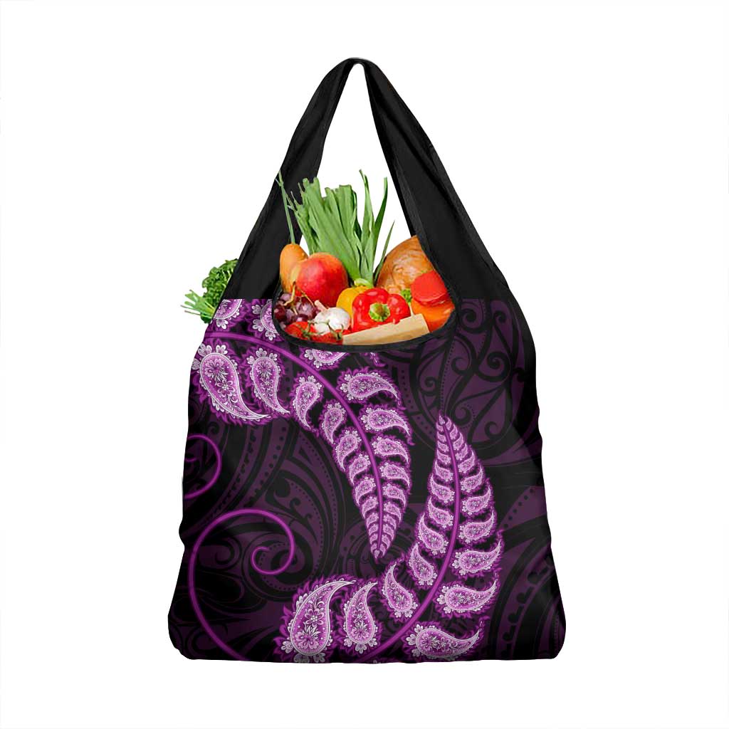 Purple New Zealand Paisley Silver Fern Grocery Bag Aotearoa Maori