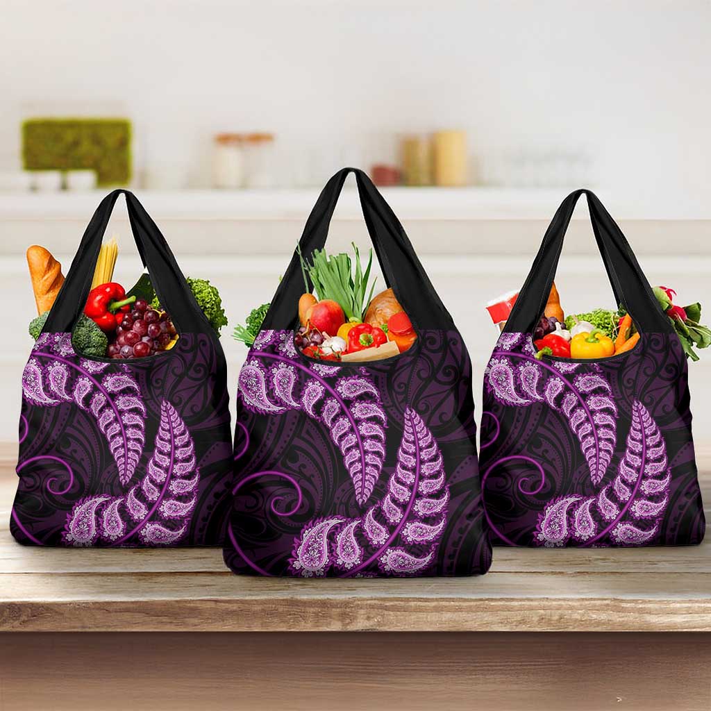 Purple New Zealand Paisley Silver Fern Grocery Bag Aotearoa Maori