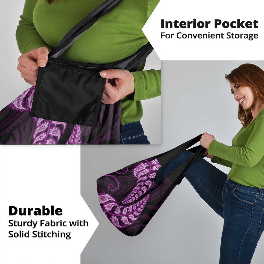 Purple New Zealand Paisley Silver Fern Grocery Bag Aotearoa Maori