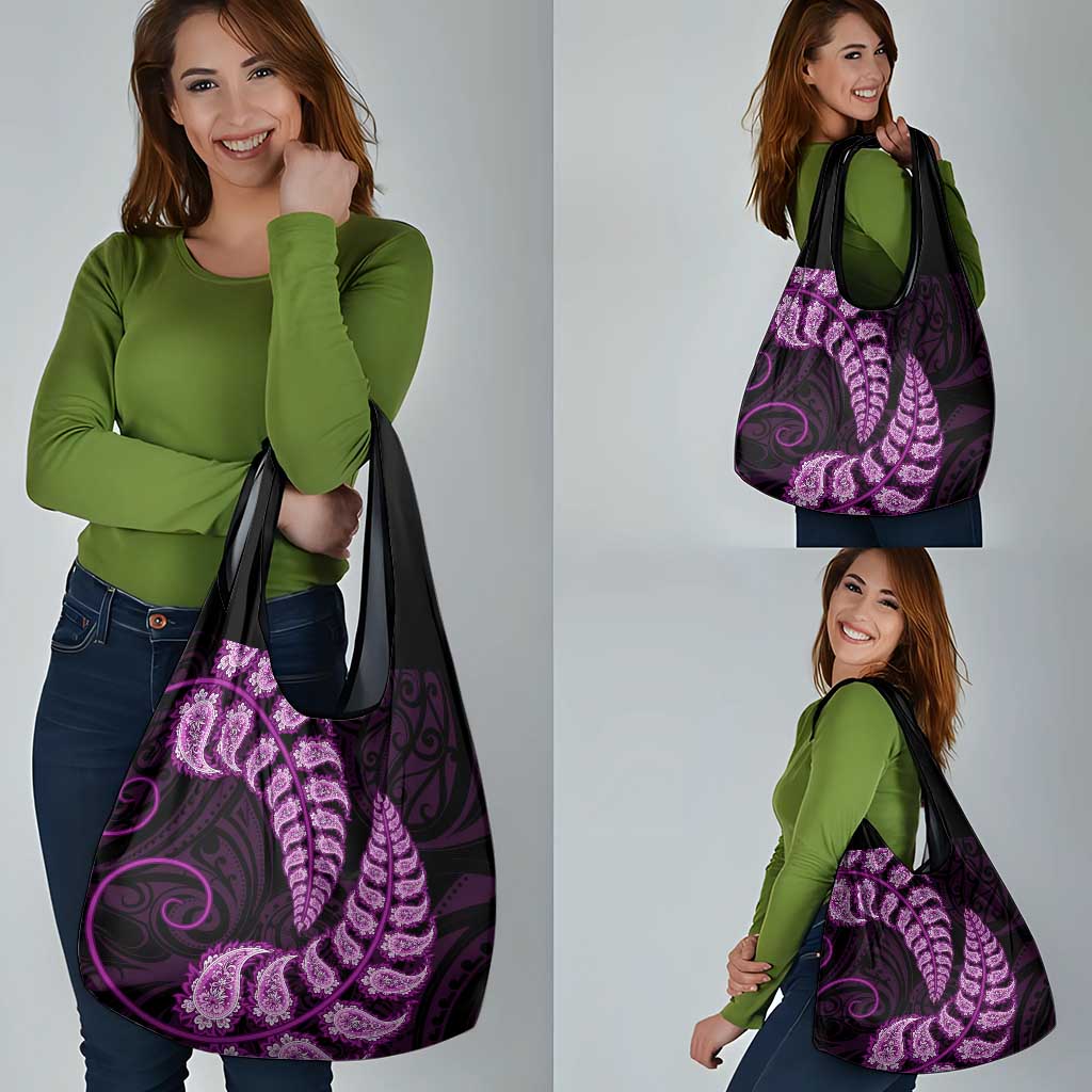 Purple New Zealand Paisley Silver Fern Grocery Bag Aotearoa Maori