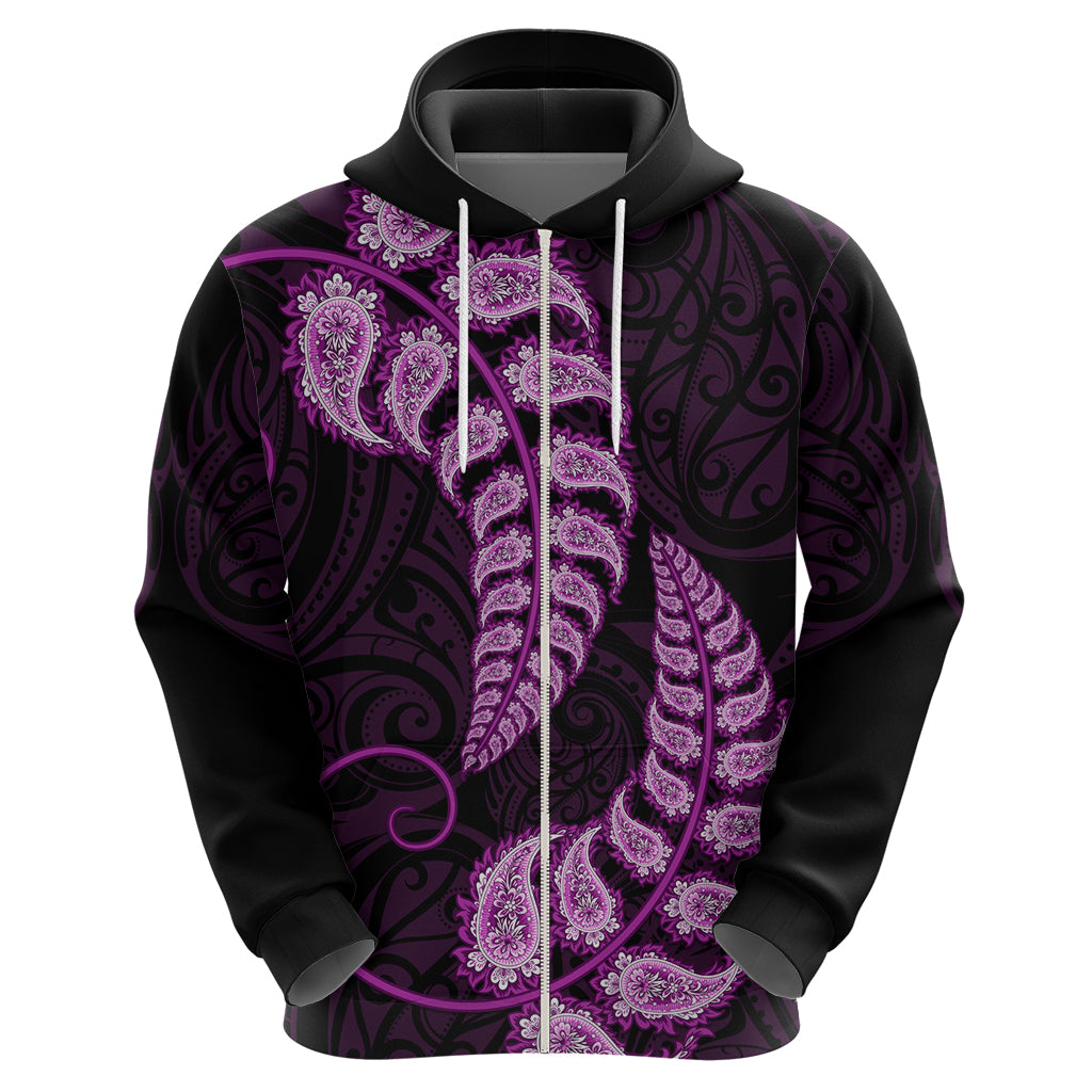 Purple New Zealand Paisley Silver Fern Hoodie Aotearoa Maori LT14 - Polynesian Pride