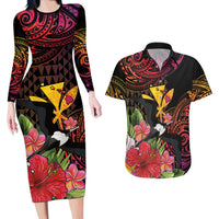 Hawaii Iwa Bird Couples Matching Long Sleeve Bodycon Dress and Hawaiian Shirt Great Frigatebird Kanaka Tropical Hippie Style LT14 Black - Polynesian Pride