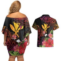 Hawaii Iwa Bird Couples Matching Off Shoulder Short Dress and Hawaiian Shirt Great Frigatebird Kanaka Tropical Hippie Style LT14 - Polynesian Pride
