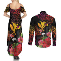 Hawaii Iwa Bird Couples Matching Summer Maxi Dress and Long Sleeve Button Shirt Great Frigatebird Kanaka Tropical Hippie Style LT14 - Polynesian Pride