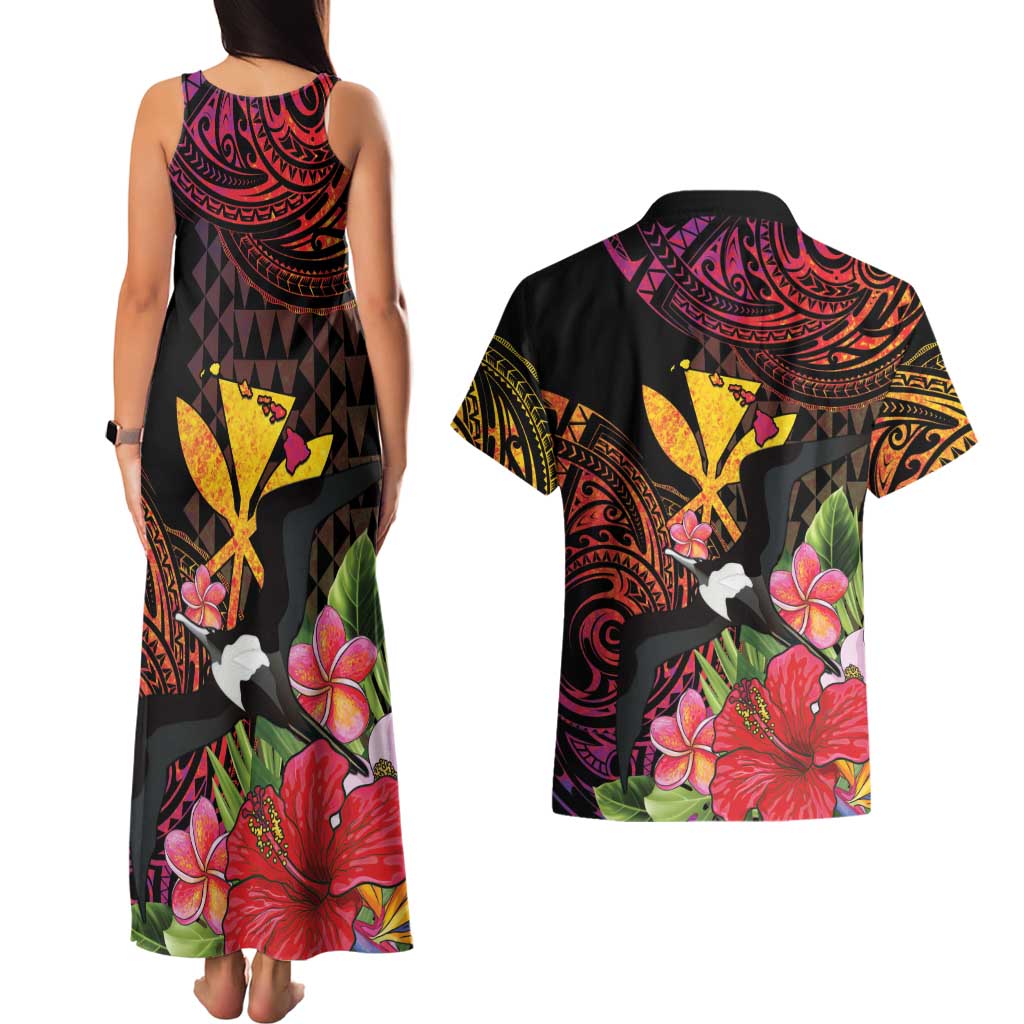 Hawaii Iwa Bird Couples Matching Tank Maxi Dress and Hawaiian Shirt Great Frigatebird Kanaka Tropical Hippie Style LT14 - Polynesian Pride