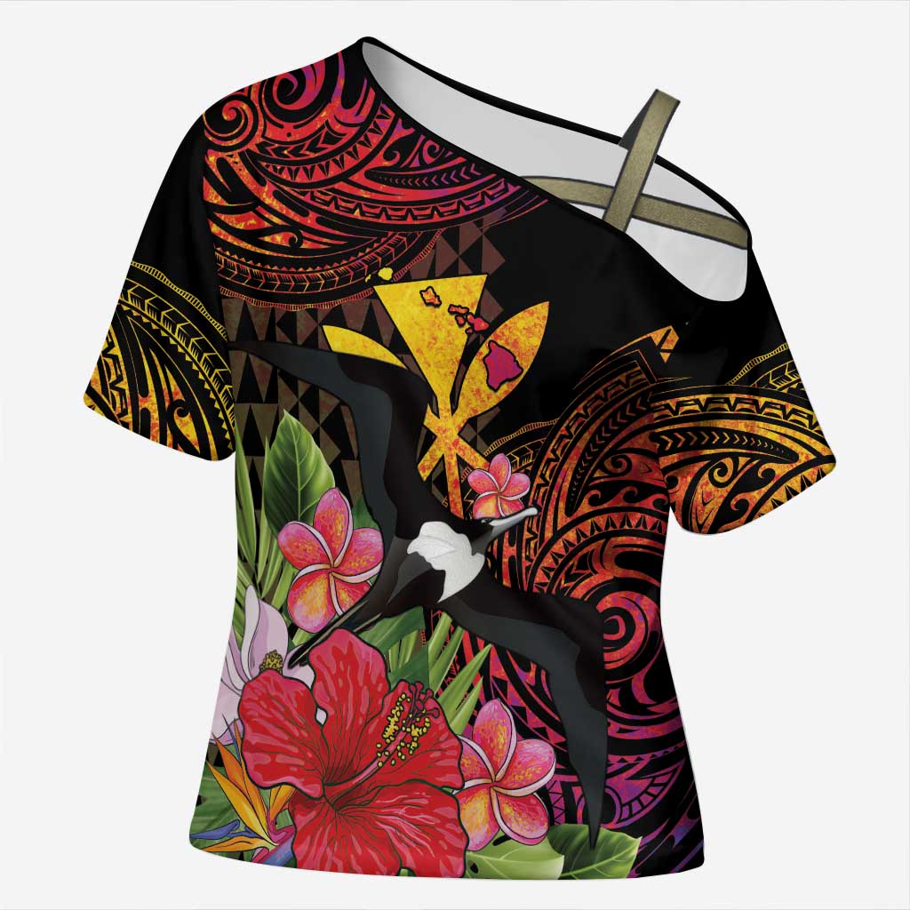 Hawaii Iwa Bird Cross Shoulder Shirt Great Frigatebird Kanaka Tropical Hippie Style - Polynesian Pride