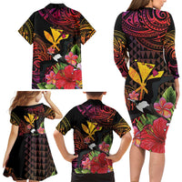 Hawaii Iwa Bird Family Matching Long Sleeve Bodycon Dress and Hawaiian Shirt Great Frigatebird Kanaka Tropical Hippie Style LT14 - Polynesian Pride