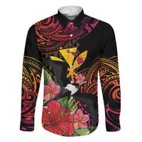 Hawaii Iwa Bird Family Matching Puletasi and Hawaiian Shirt Great Frigatebird Kanaka Tropical Hippie Style LT14 Dad's Shirt - Long Sleeve Black - Polynesian Pride