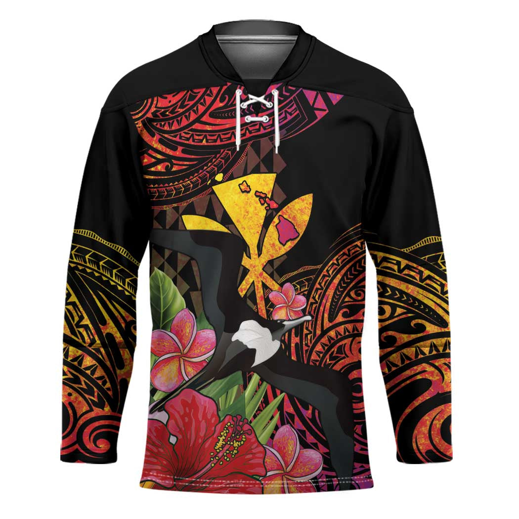 Hawaii Iwa Bird Hockey Jersey Great Frigatebird Kanaka Tropical Hippie Style - Polynesian Pride