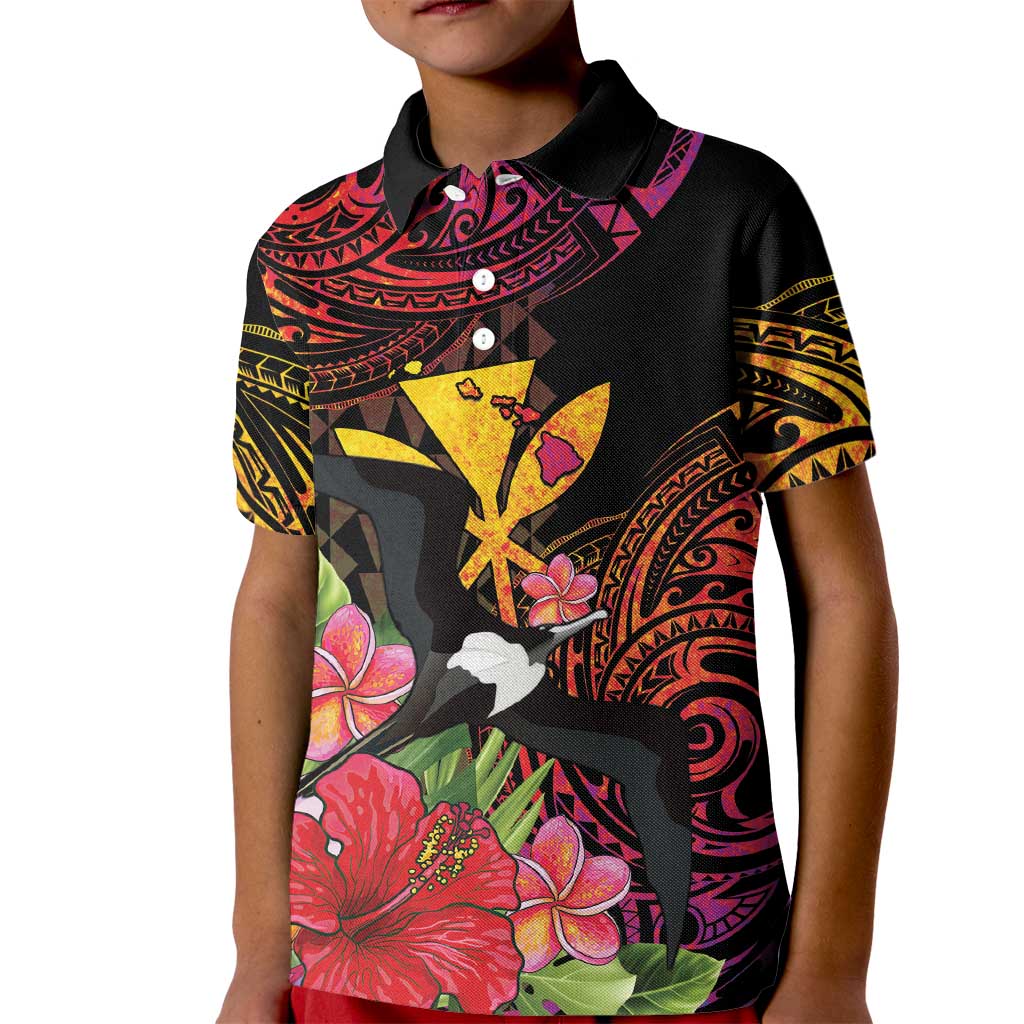 Hawaii Iwa Bird Kid Polo Shirt Great Frigatebird Kanaka Tropical Hippie Style - Polynesian Pride