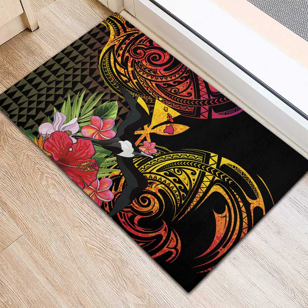 Hawaii Iwa Bird Rubber Doormat Great Frigatebird Kanaka Tropical Hippie Style - Polynesian Pride