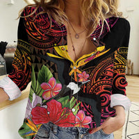 Hawaii Iwa Bird Women Casual Shirt Great Frigatebird Kanaka Tropical Hippie Style LT14 Female Black - Polynesian Pride