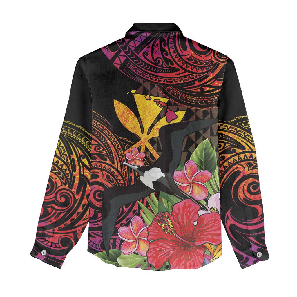 Hawaii Iwa Bird Women Casual Shirt Great Frigatebird Kanaka Tropical Hippie Style LT14 - Polynesian Pride