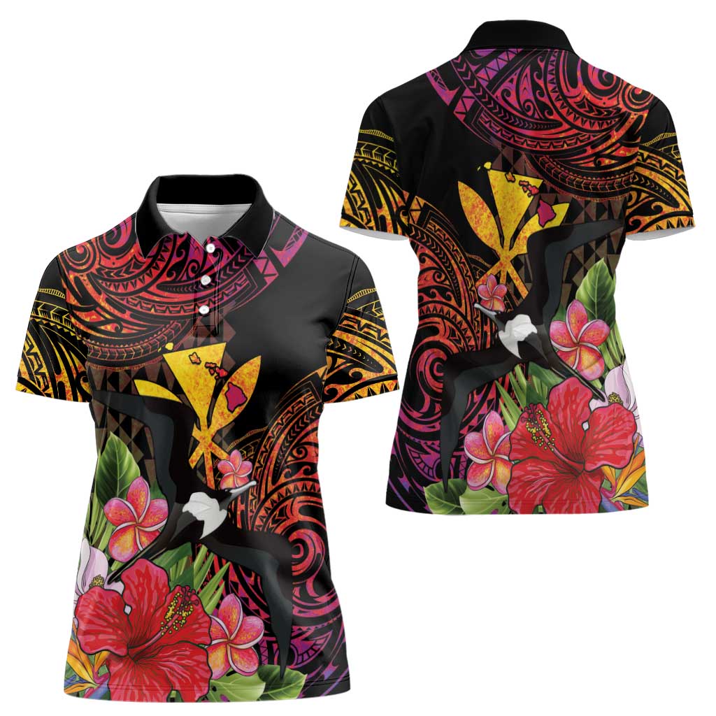 Hawaii Iwa Bird Women Polo Shirt Great Frigatebird Kanaka Tropical Hippie Style LT14 - Polynesian Pride