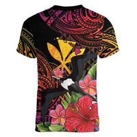 Hawaii Iwa Bird Women V-Neck T-Shirt Great Frigatebird Kanaka Tropical Hippie Style LT14 - Polynesian Pride