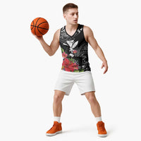 Hawaii Iwa Bird Basketball Jersey Great Frigatebird Kanaka Tropical Flowers - Polynesian Pride