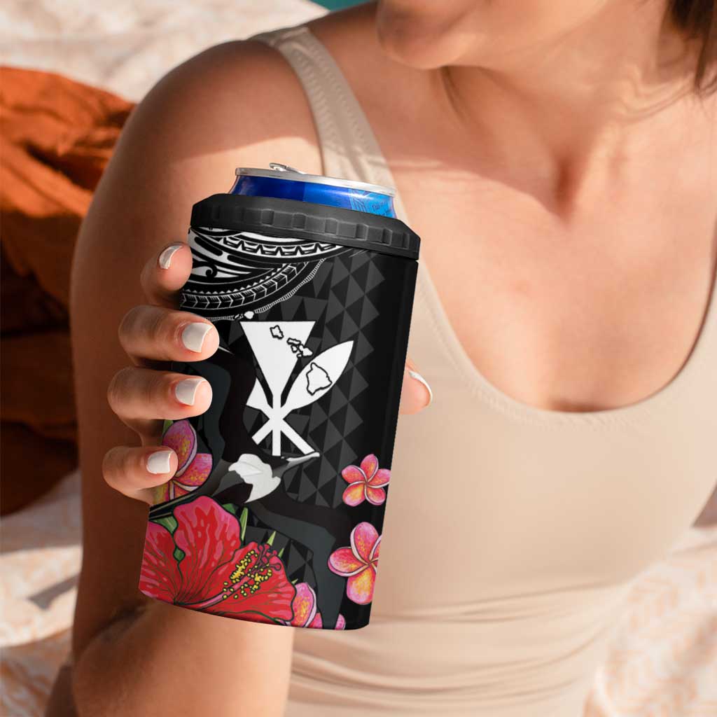 Hawaii Iwa Bird 4 in 1 Can Cooler Tumbler Great Frigatebird Kanaka Tropical Flowers LT14 - Polynesian Pride