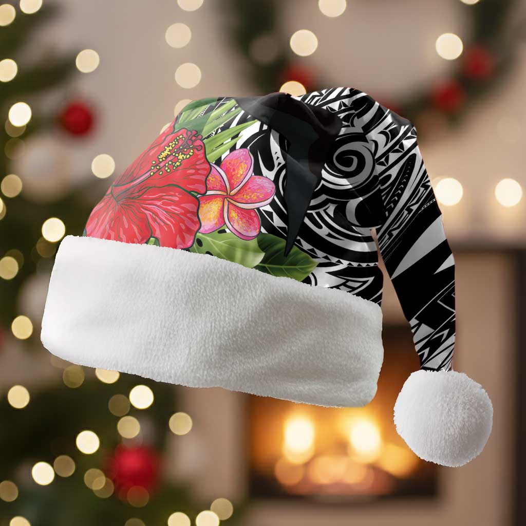 Hawaii Iwa Bird Christmas Santa Hat Great Frigatebird Kanaka Tropical Flowers LT14 Without Fur Black - Polynesian Pride