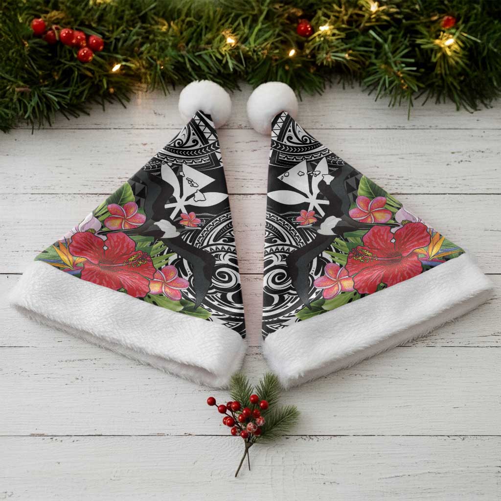 Hawaii Iwa Bird Christmas Santa Hat Great Frigatebird Kanaka Tropical Flowers LT14 - Polynesian Pride