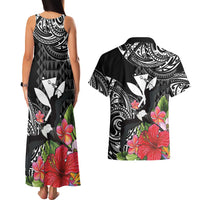 Hawaii Iwa Bird Couples Matching Tank Maxi Dress and Hawaiian Shirt Great Frigatebird Kanaka Tropical Flowers LT14 - Polynesian Pride
