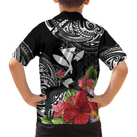Hawaii Iwa Bird Family Matching Off The Shoulder Long Sleeve Dress and Hawaiian Shirt Great Frigatebird Kanaka Tropical Flowers LT14 - Polynesian Pride