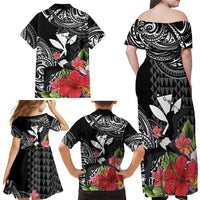 Hawaii Iwa Bird Family Matching Off Shoulder Maxi Dress and Hawaiian Shirt Great Frigatebird Kanaka Tropical Flowers LT14 - Polynesian Pride