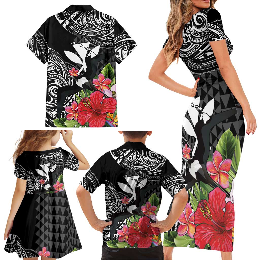 Hawaii Iwa Bird Family Matching Short Sleeve Bodycon Dress and Hawaiian Shirt Great Frigatebird Kanaka Tropical Flowers LT14 - Polynesian Pride