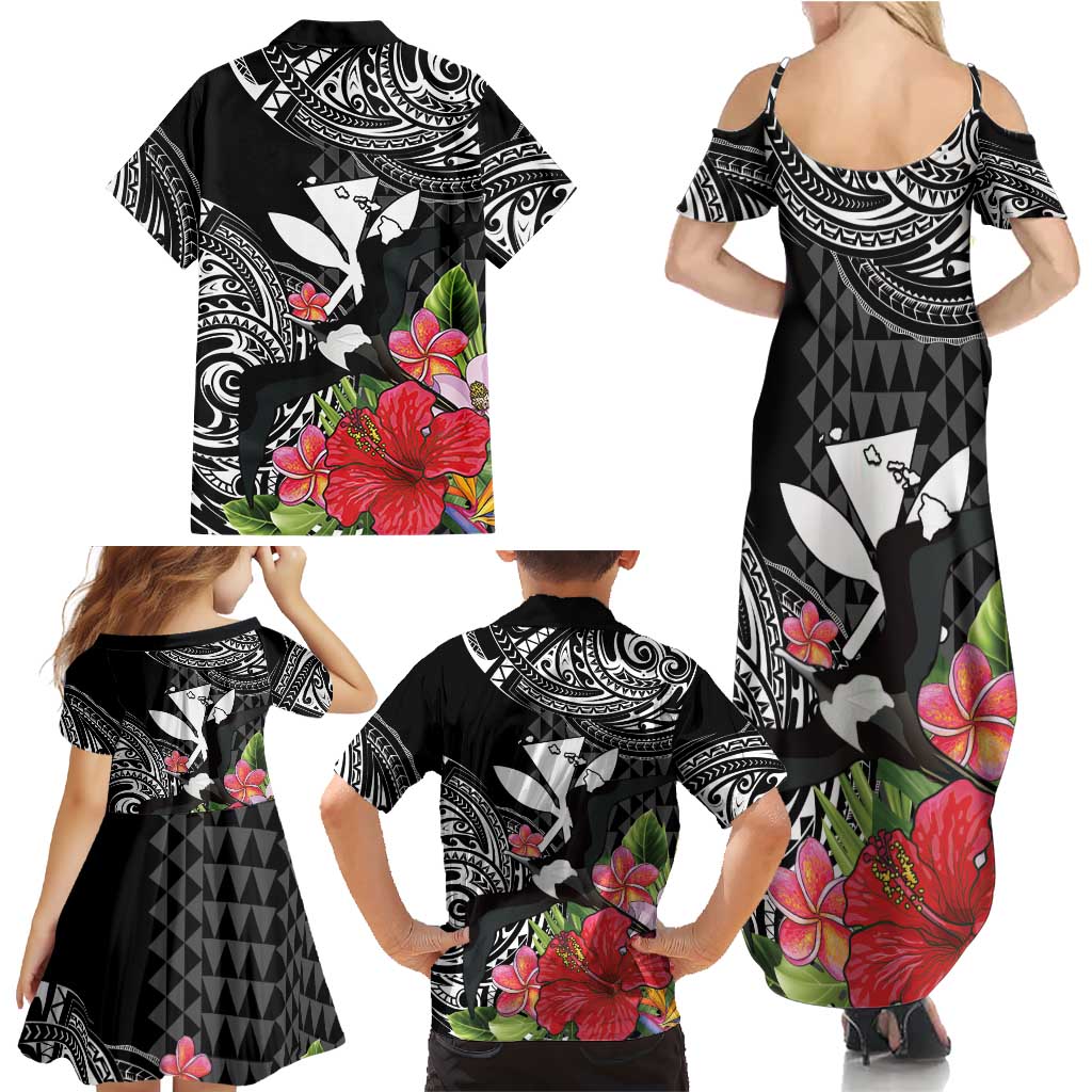 Hawaii Iwa Bird Family Matching Summer Maxi Dress and Hawaiian Shirt Great Frigatebird Kanaka Tropical Flowers LT14 - Polynesian Pride