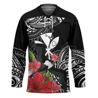 Hawaii Iwa Bird Hockey Jersey Great Frigatebird Kanaka Tropical Flowers - Polynesian Pride
