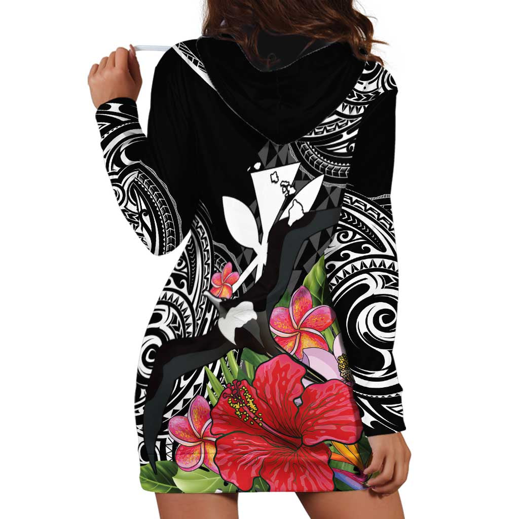 Hawaii Iwa Bird Hoodie Dress Great Frigatebird Kanaka Tropical Flowers LT14 - Polynesian Pride