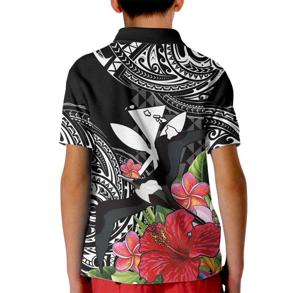 Hawaii Iwa Bird Kid Polo Shirt Great Frigatebird Kanaka Tropical Flowers - Polynesian Pride