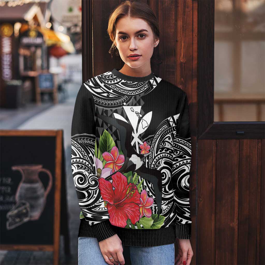 Hawaii Iwa Bird Ugly Christmas Sweater Great Frigatebird Kanaka Tropical Flowers LT14 - Polynesian Pride