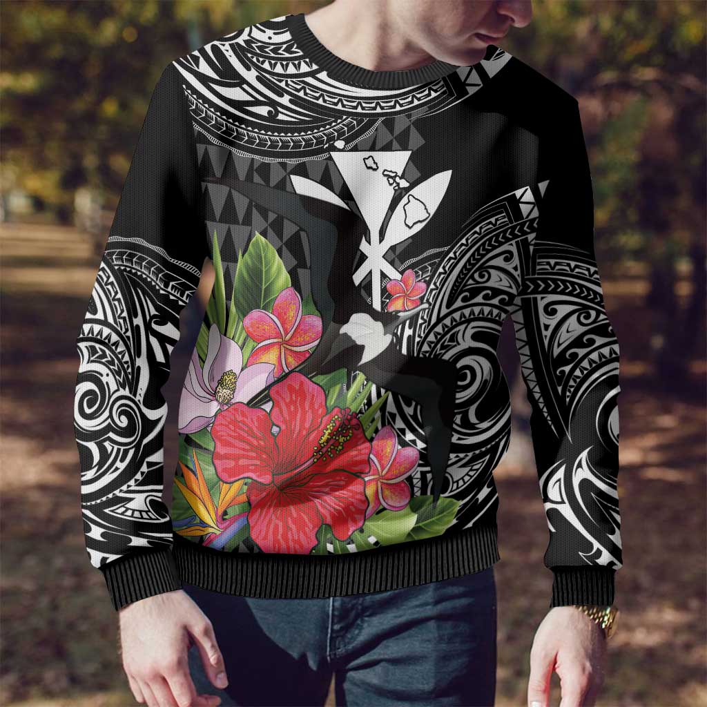 Hawaii Iwa Bird Ugly Christmas Sweater Great Frigatebird Kanaka Tropical Flowers LT14 - Polynesian Pride