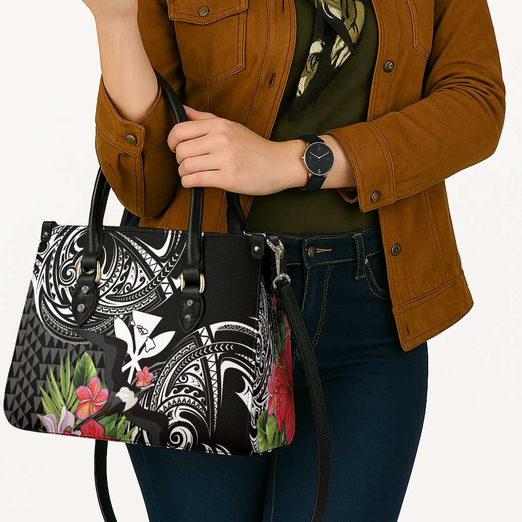 Hawaii Iwa Bird Leather Bag Great Frigatebird Kanaka Tropical Flowers - Polynesian Pride
