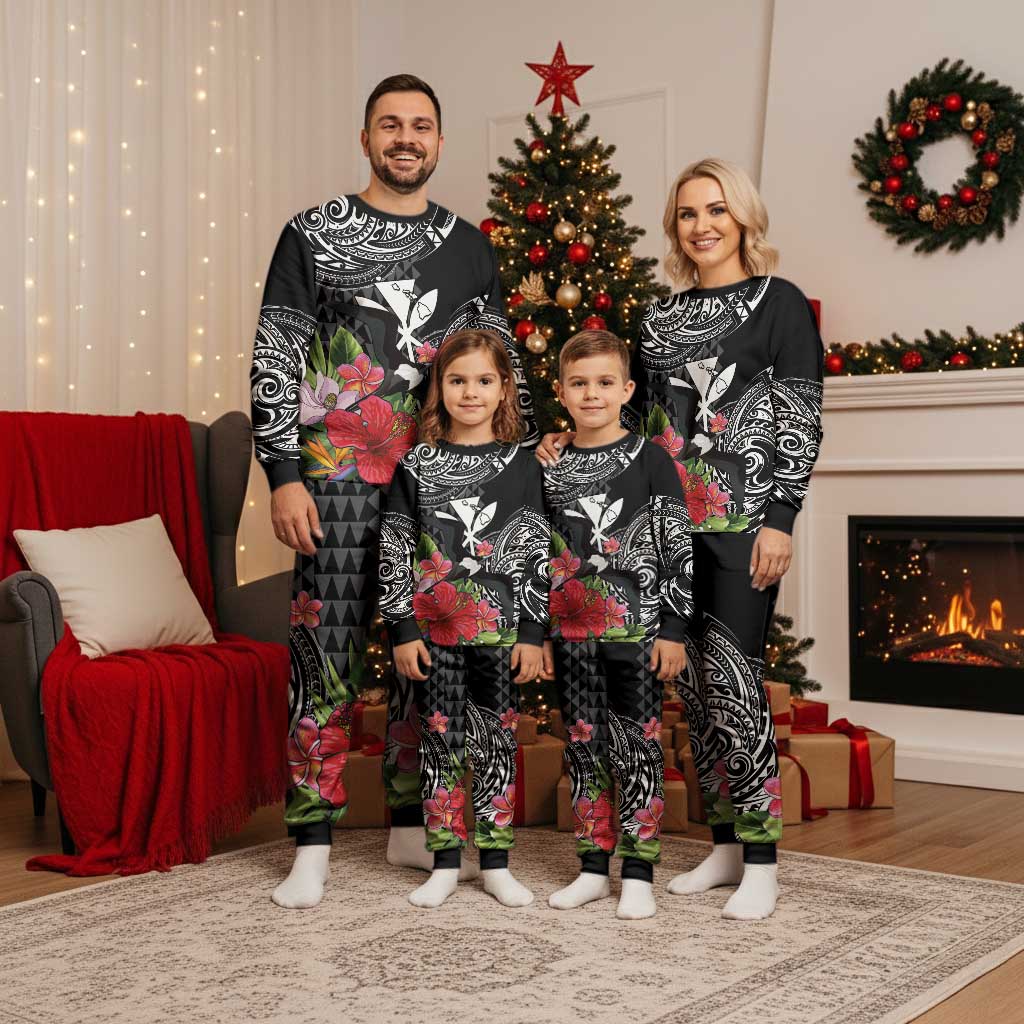 Hawaii Iwa Bird Christmas Pajama Set Great Frigatebird Kanaka Tropical Flowers - Polynesian Pride