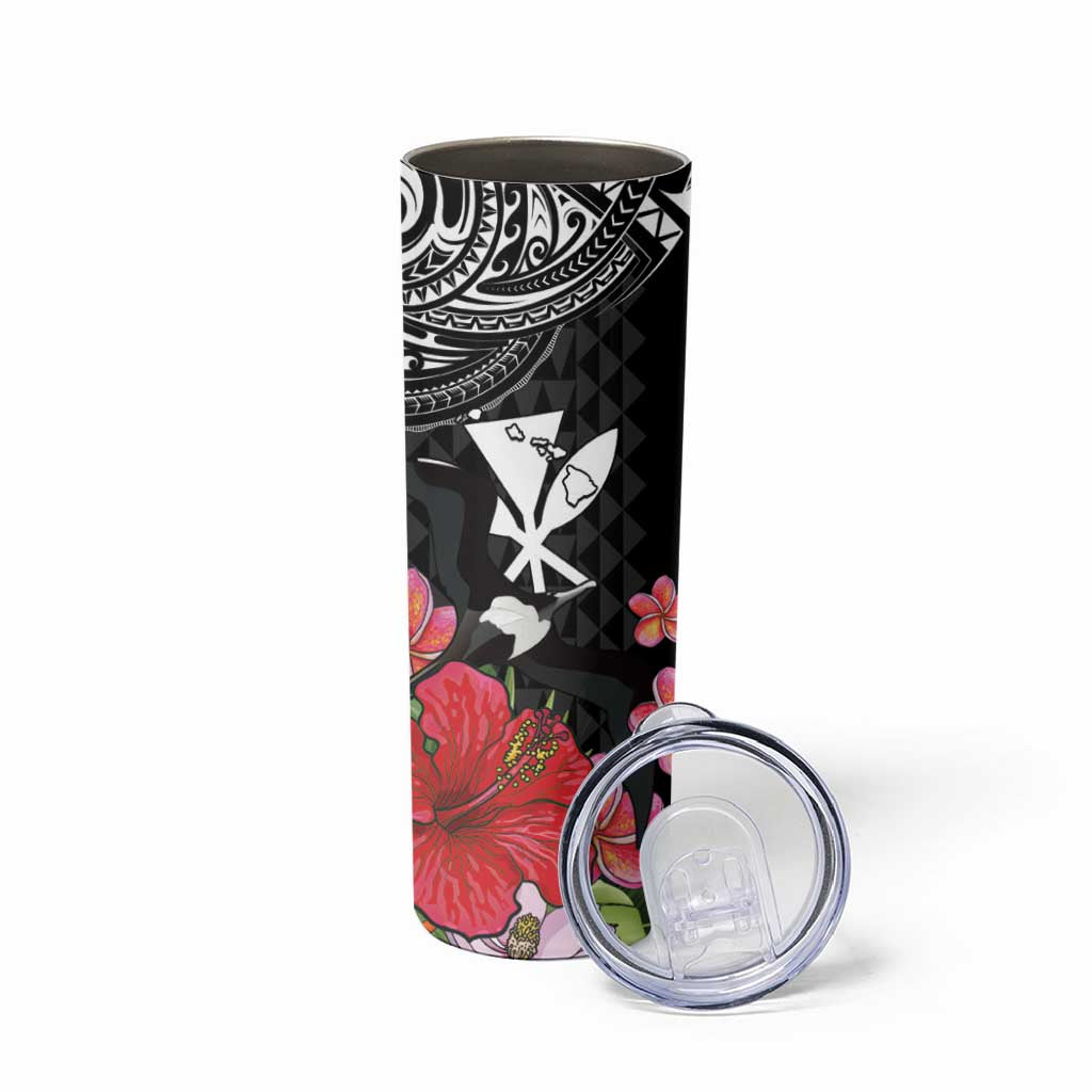 Hawaii Iwa Bird Skinny Tumbler Great Frigatebird Kanaka Tropical Flowers LT14 - Polynesian Pride