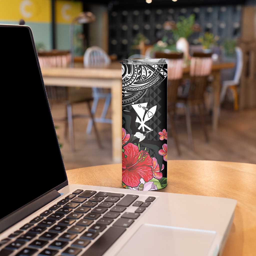 Hawaii Iwa Bird Skinny Tumbler Great Frigatebird Kanaka Tropical Flowers LT14 - Polynesian Pride