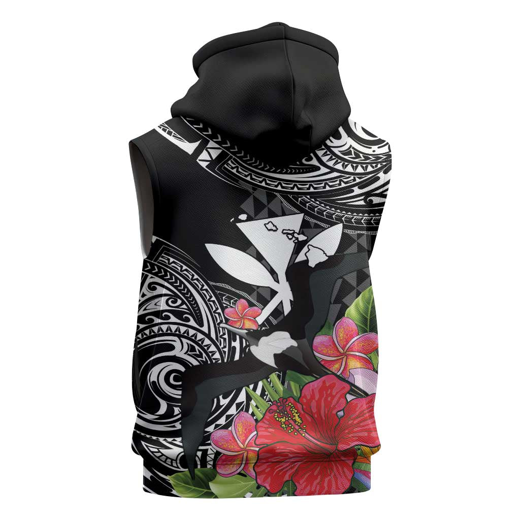 Hawaii Iwa Bird Sleeveless Zip Hoodie Great Frigatebird Kanaka Tropical Flowers - Polynesian Pride